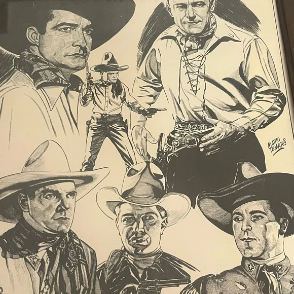 BUCK JONES 6 Cowboys Litho Print by Mario DeMarco Framed 14"X20"(VTG-RARE) - Picture 3 of 5